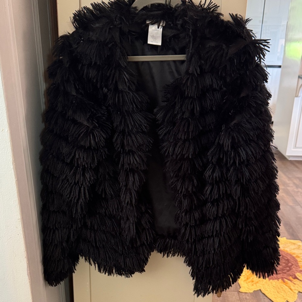 Main Strip Black Fringe Teddy Jacket for Women